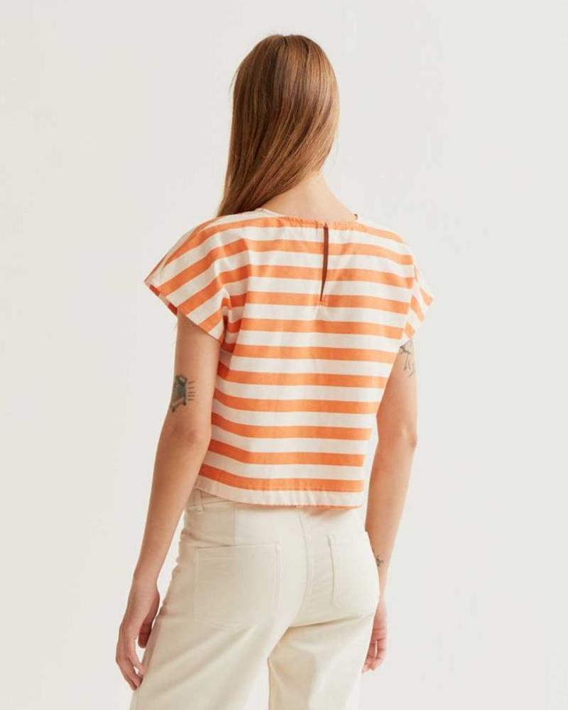 Orange Stripe Cap-Sleeved T-Shirt by Compania Fantastica
