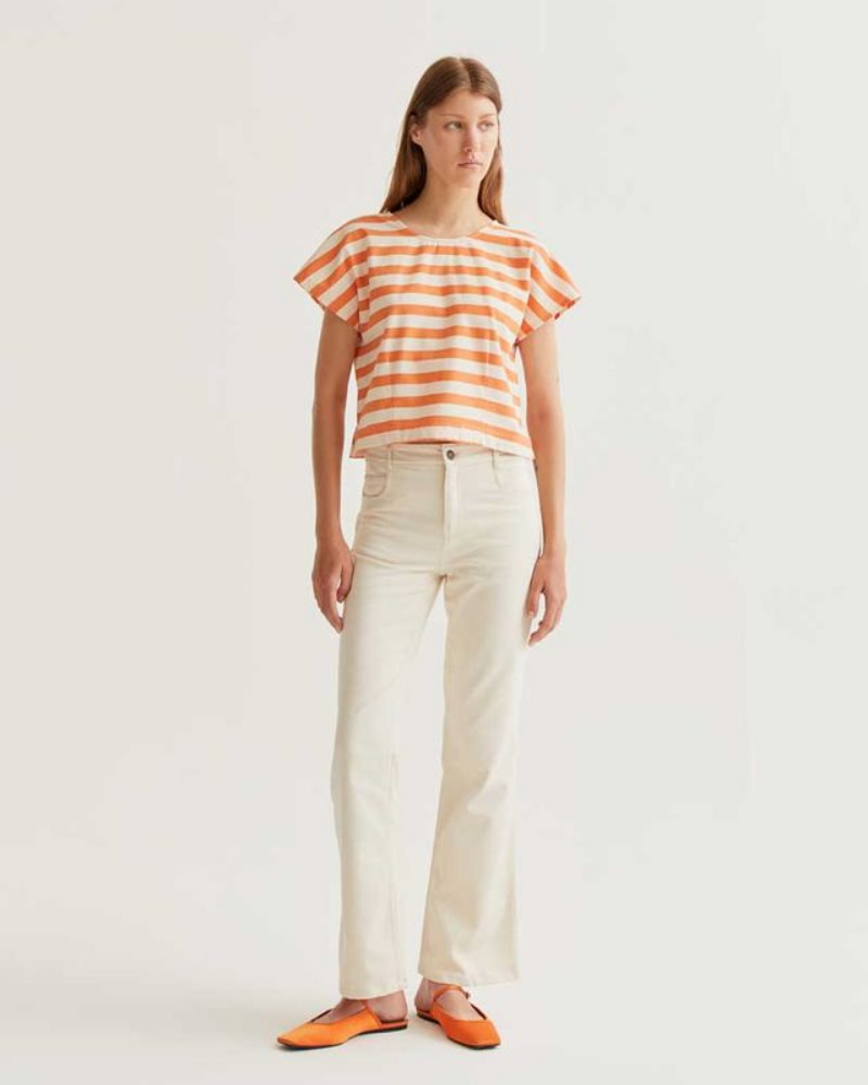 Orange Stripe Cap-Sleeved T-Shirt by Compania Fantastica