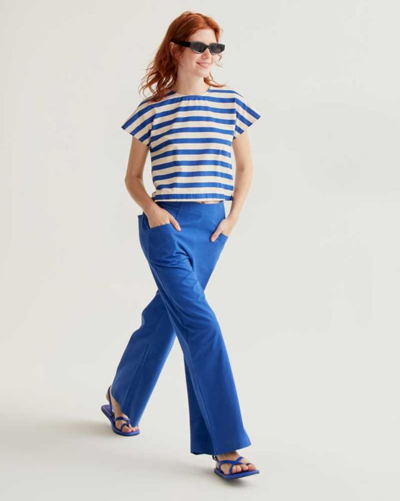 Blue Wide Leg Cotton Trousers by Compania Fantastica