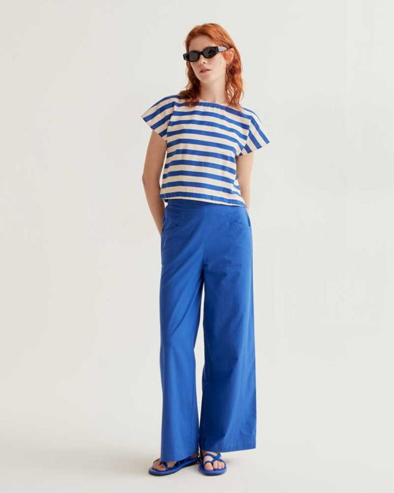 Blue Wide Leg Cotton Trousers by Compania Fantastica