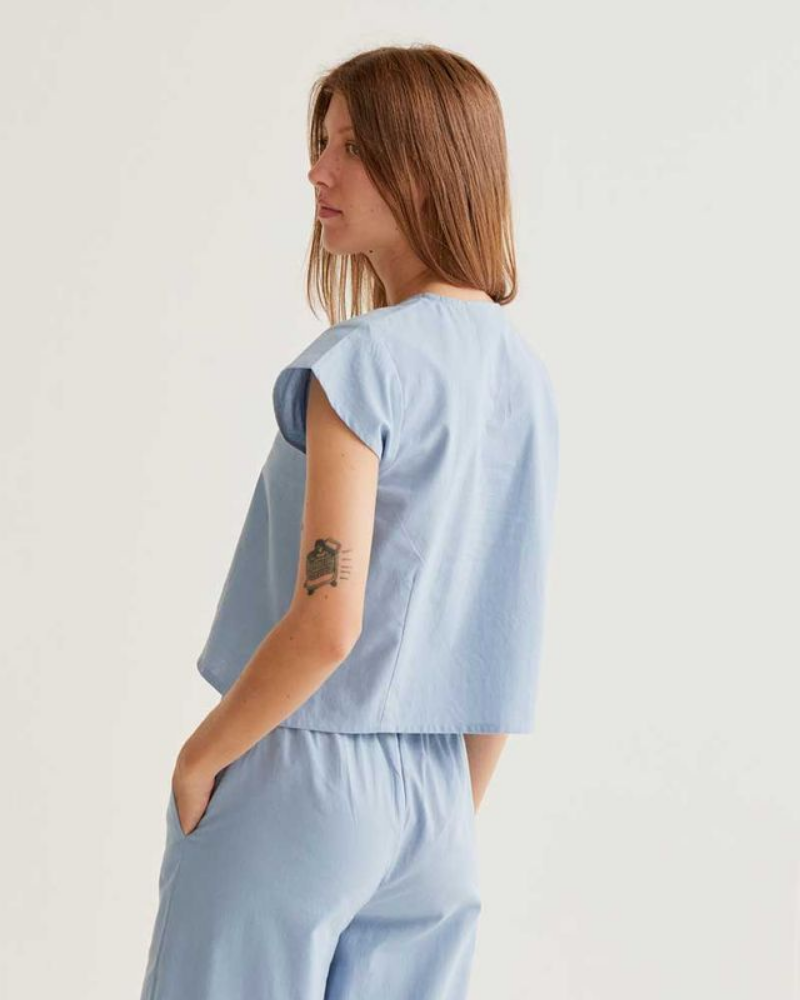 Daisy Button Up Blue Shirt by Compania Fantastica