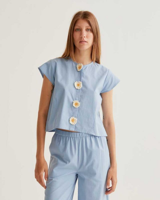 Daisy Button Up Blue Shirt by Compania Fantastica
