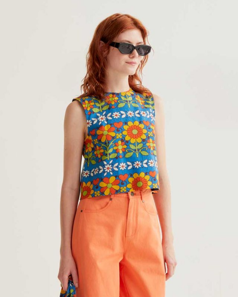 Retro Garden Print Sleeveless Top by Compania Fantastica