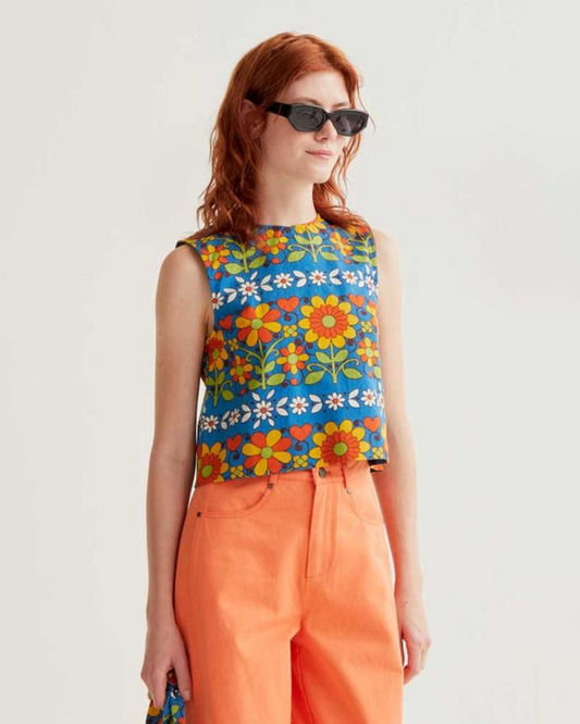 Retro Garden Print Sleeveless Top by Compania Fantastica