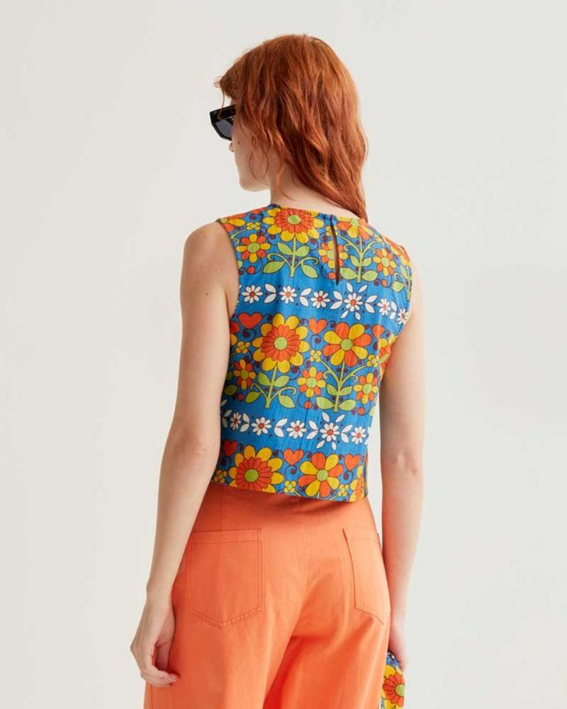 Retro Garden Print Sleeveless Top by Compania Fantastica