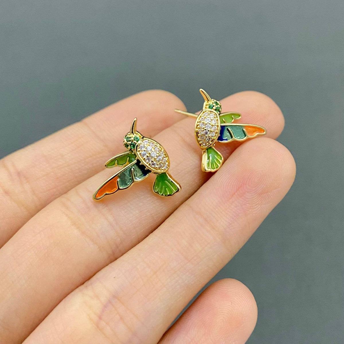 Rhinestone Enamel Hummingbird Studs