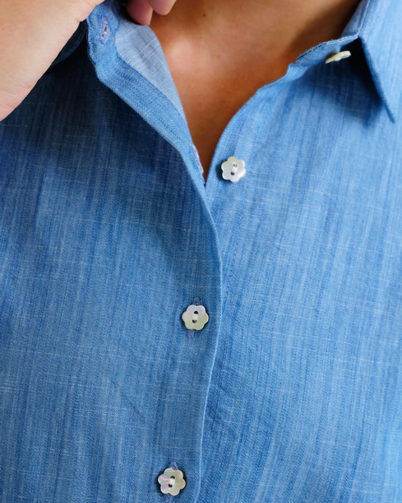 100% Cotton Denim Chambray Floral Shirt by Compania Fantastica