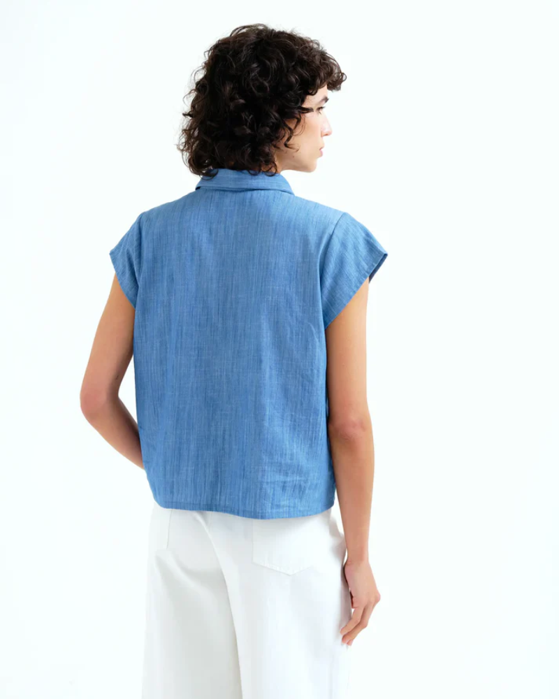 100% Cotton Denim Chambray Floral Shirt by Compania Fantastica