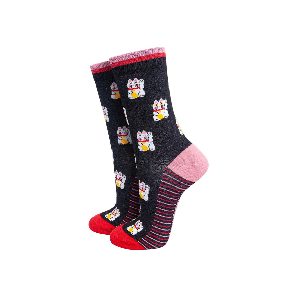Lucky Cat Bamboo Socks in Black
