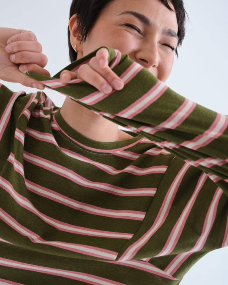 Khaki & Pink Aberdeen Stripe Top Compania Fantastica