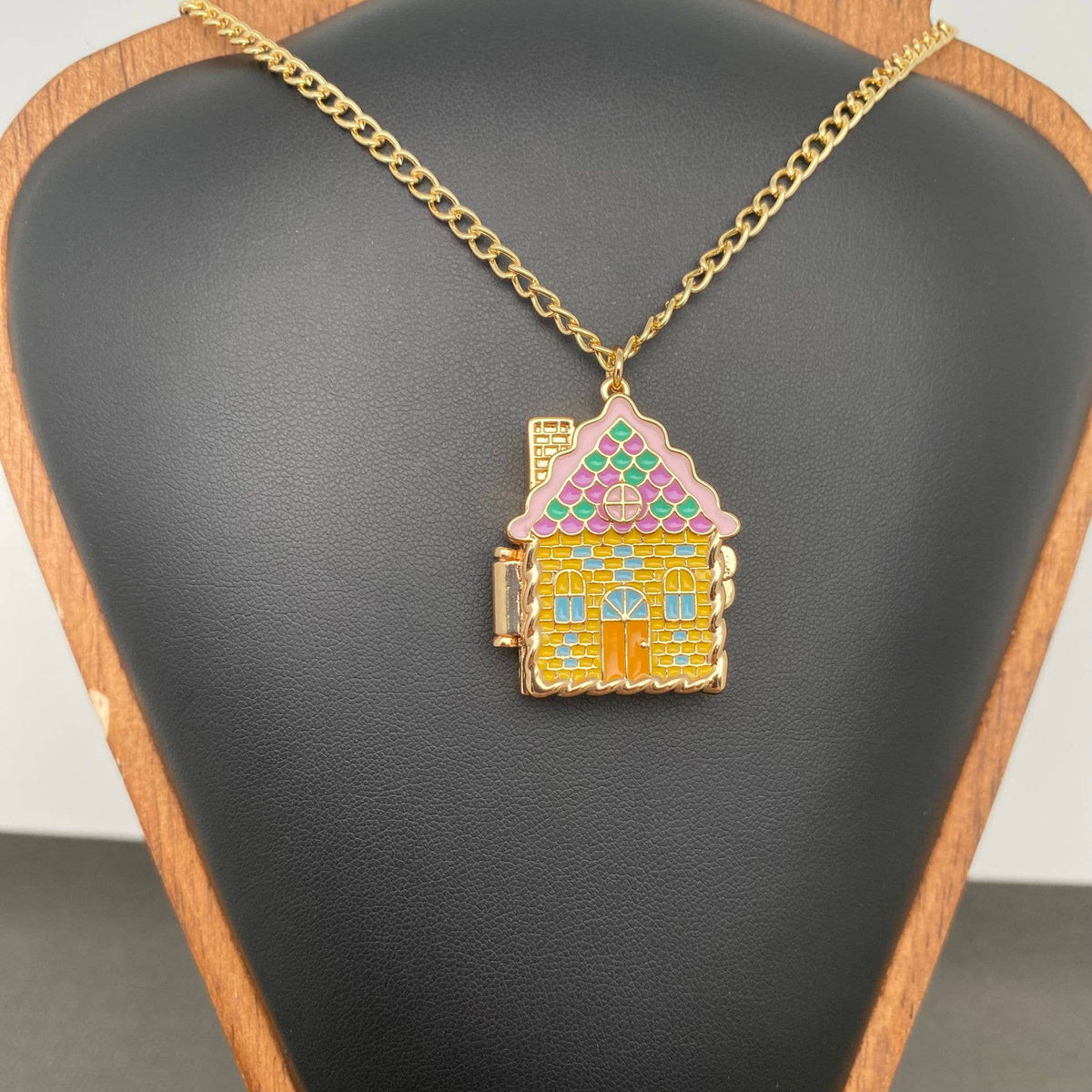 Enamel House Locket Charm Necklace