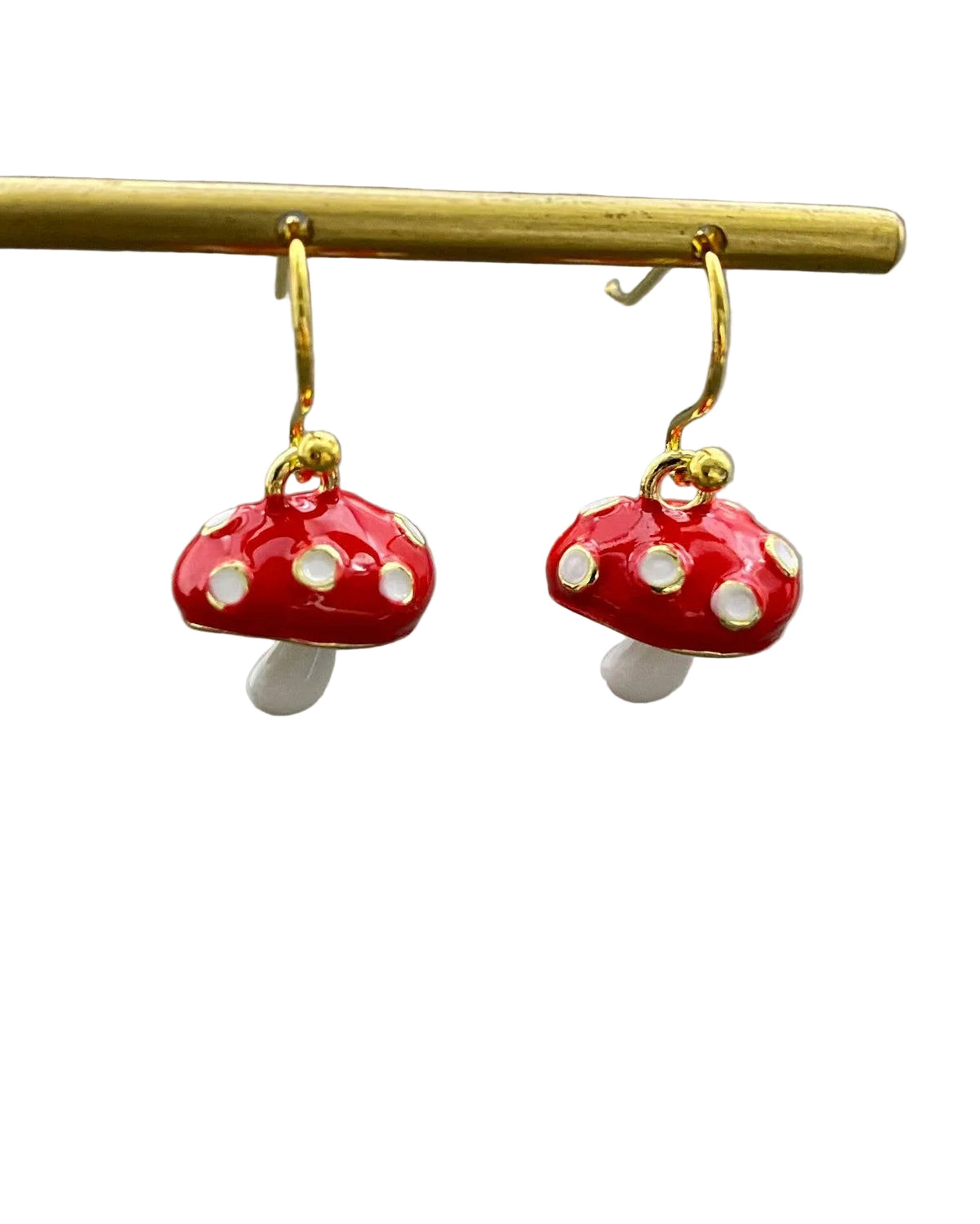 Enamel Red Mushroom Dangle Earrings