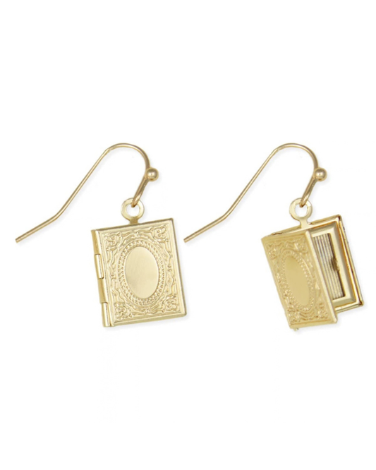 Treasured Keepsake Gold Book Floral Locket Earrings