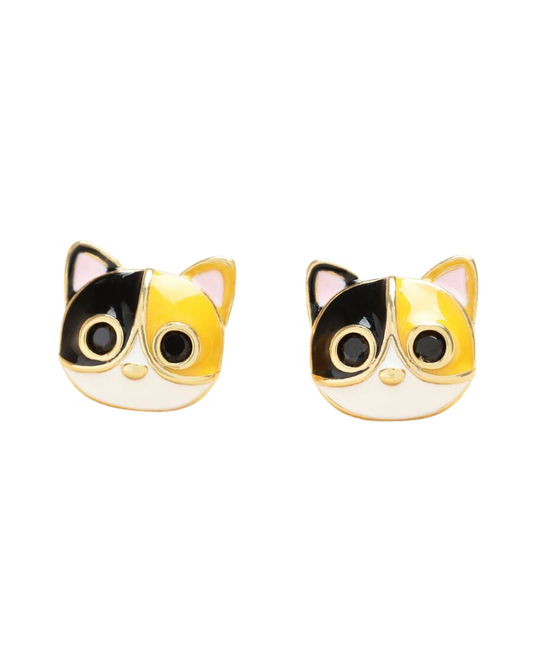 Enamel Tabby Cat Stud Earrings