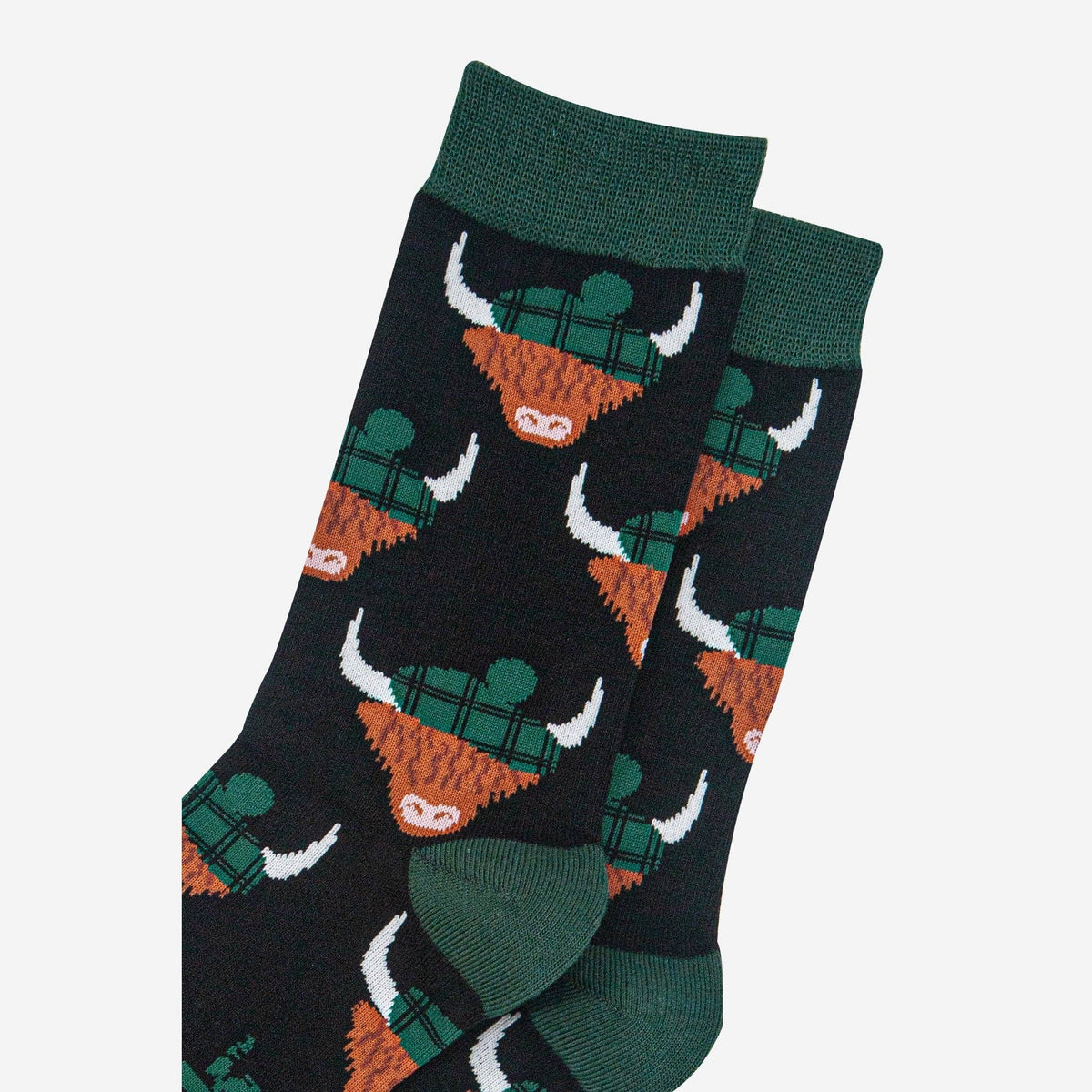 Black & Forest Green Highland Cow Bamboo Crew Socks