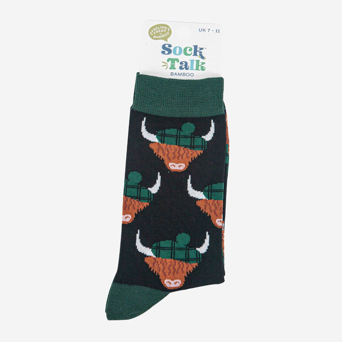 Black & Forest Green Highland Cow Bamboo Crew Socks