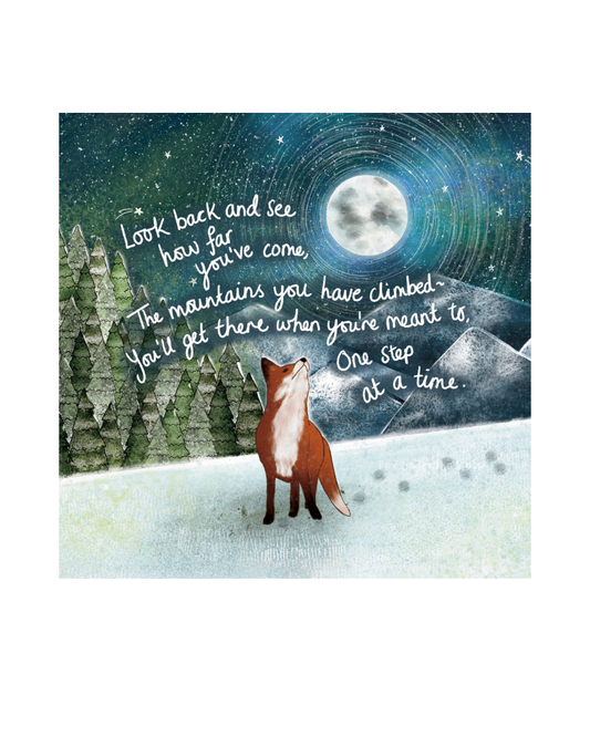 Mountains Fox & Moon Greeting Card