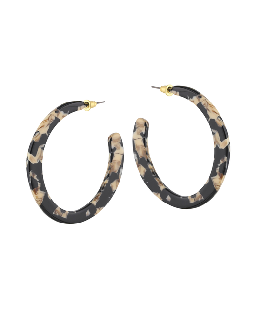 Olivia Semi Cut Out Resin Hoop Earrings in Beige/ Brown/ Black