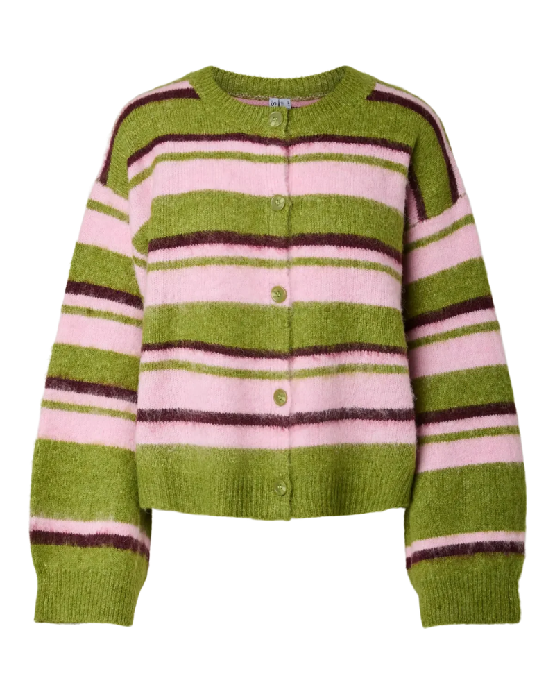 Woodbine Green & Pink Stripe Knit Cardigan