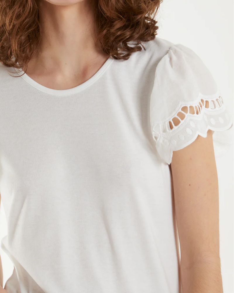 Broderie Anglaise Sleeve T-Shirt