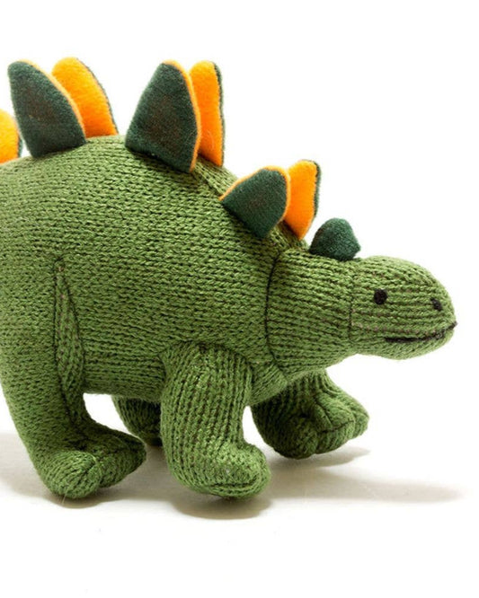 Knitted Stegosaurus Dinosaur Baby Rattle in Green