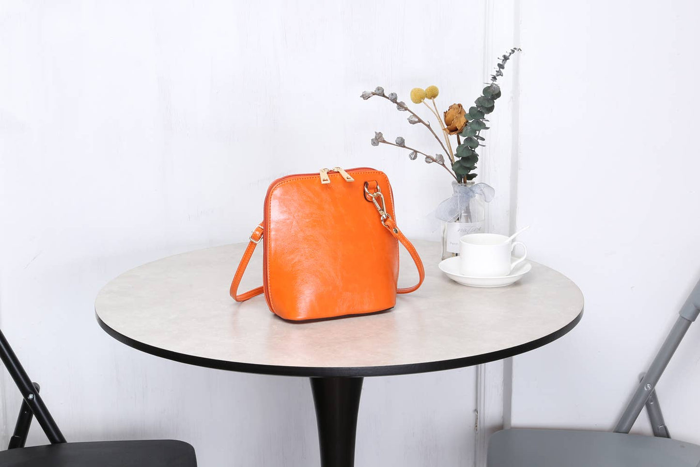 Premium Vegan Leather Crossbody Bag in Orange