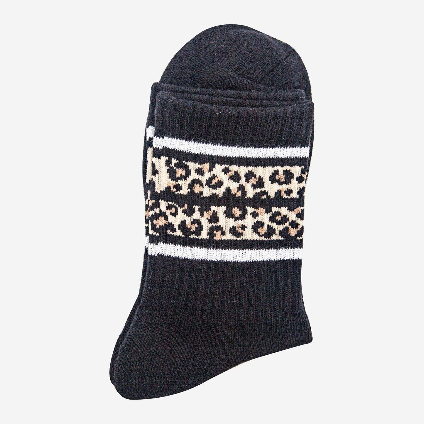 Leopard Stripe Black Organic Cotton Sport Socks
