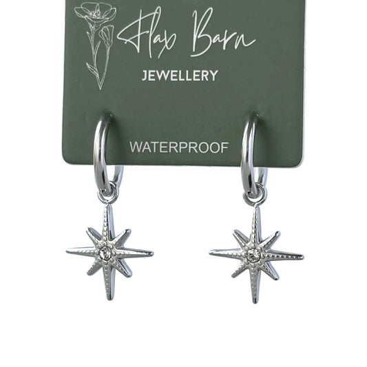 Tarnish Resistant Starburst Huggies in Silver