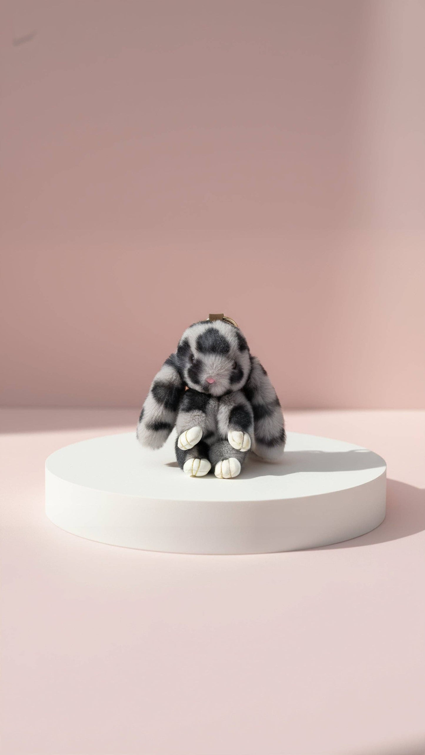 Fluffy Leopard Print Bunny Rabbit Bag Charm in Brown or Grey