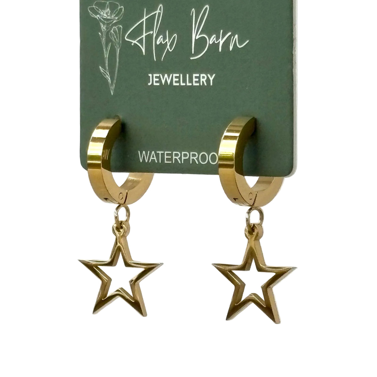 Tarnish Resistant Star Outline Huggies in Gold