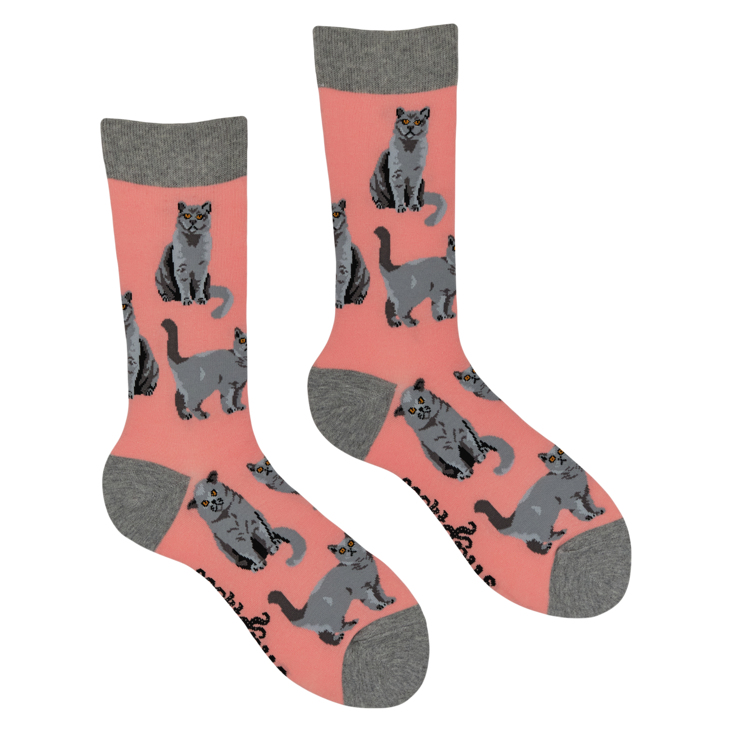British Shorthair Cat Crew Socks in Pink
