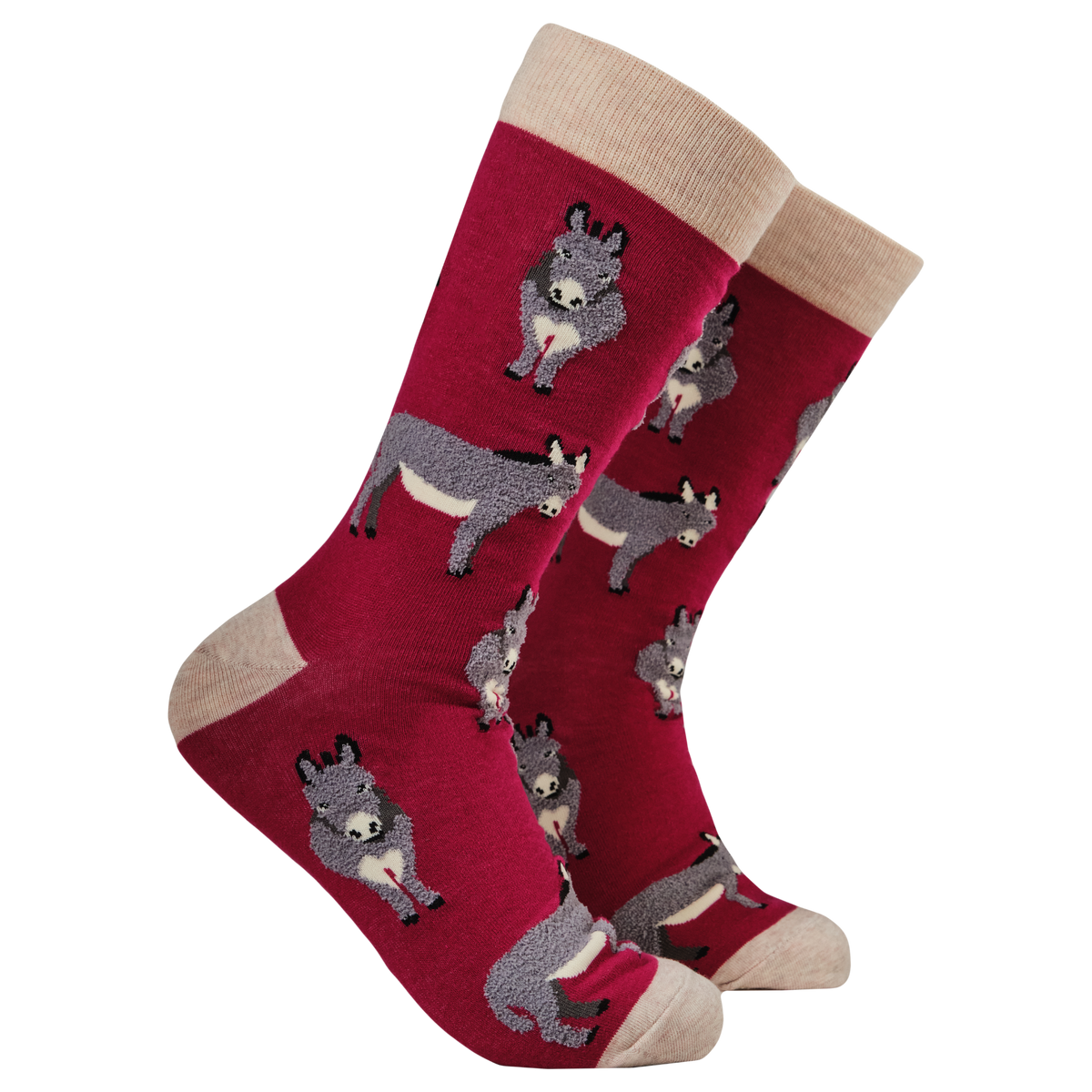 Fluffy Donkey Crew Socks in Red
