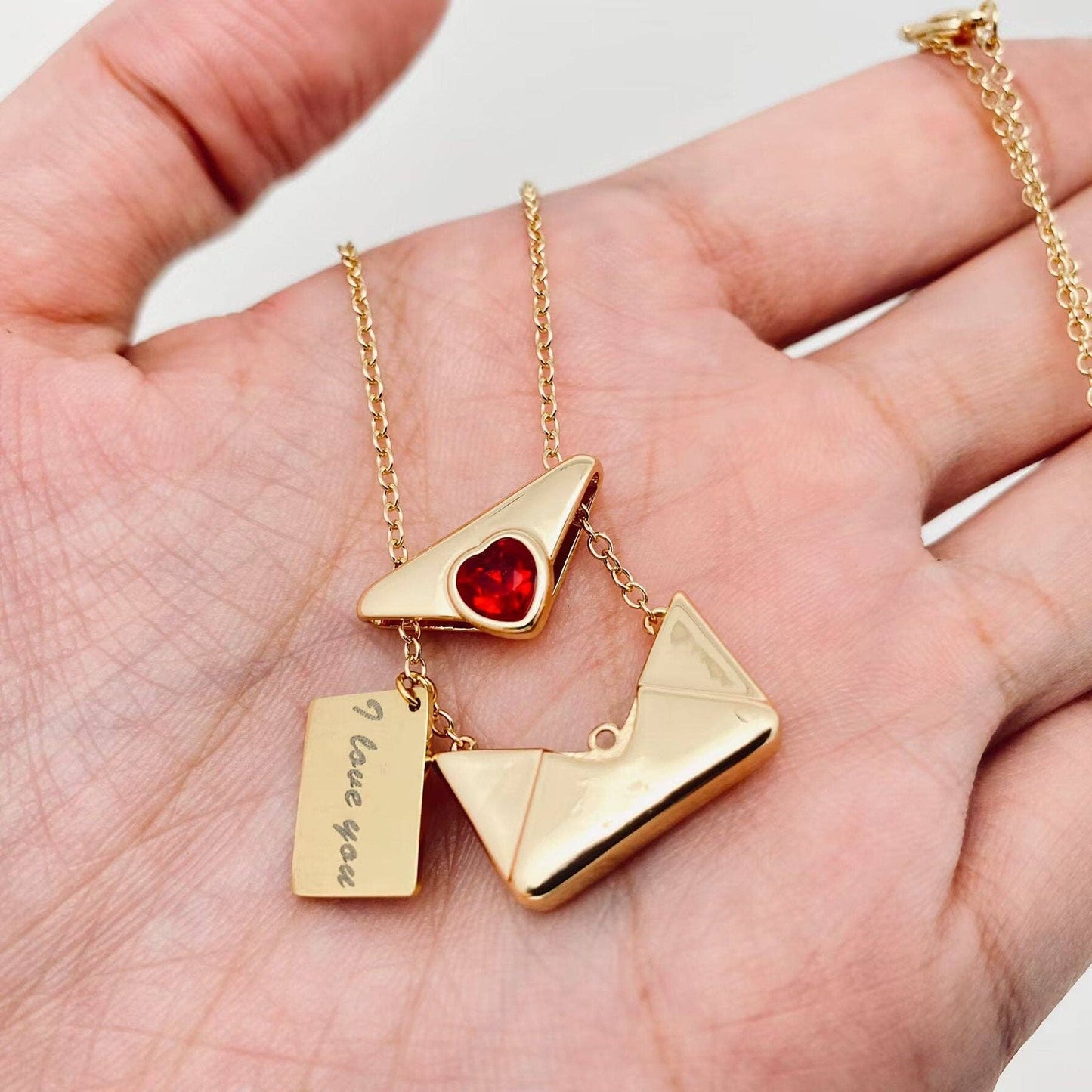 Love Letter Cubic Zirconia Envelope Necklace