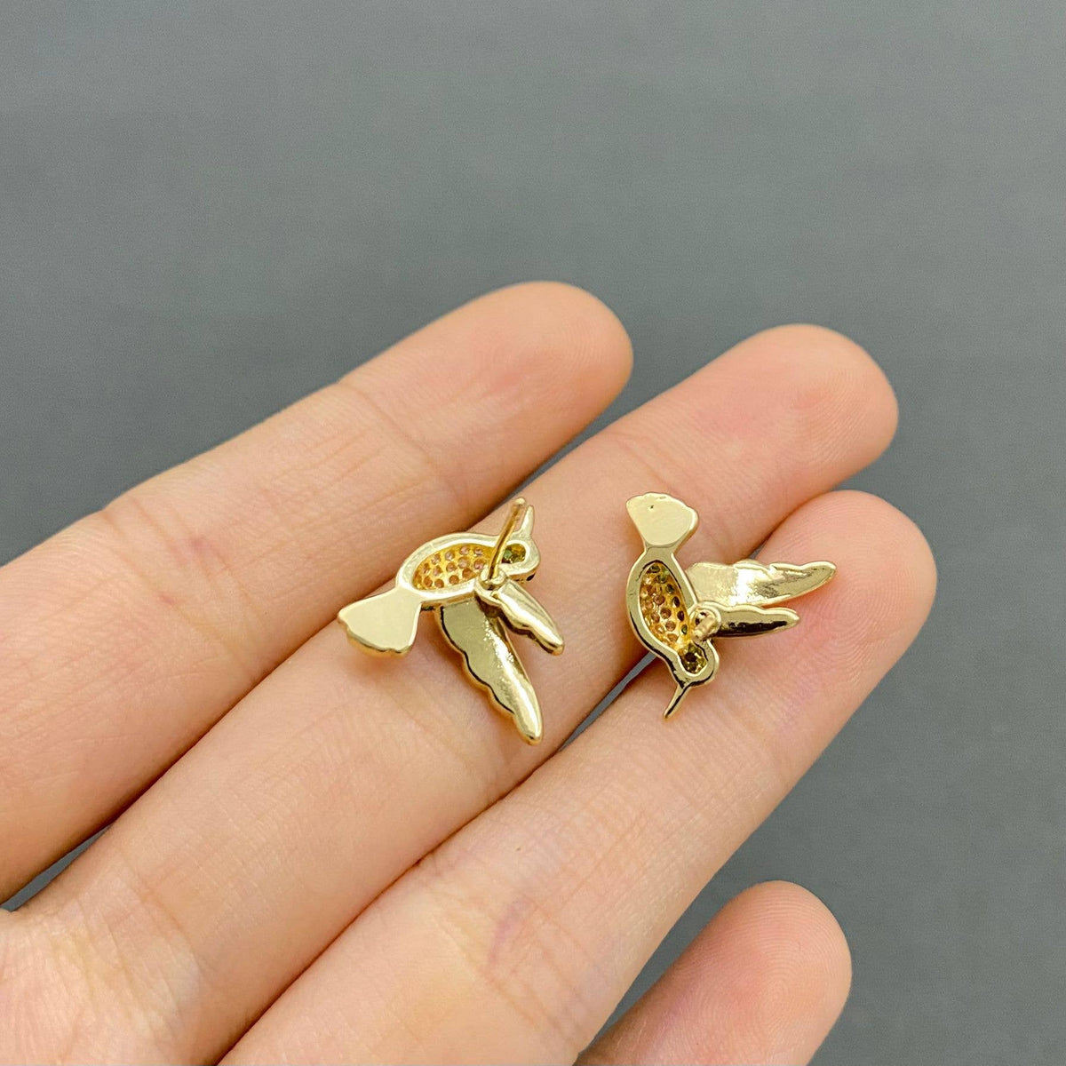 Rhinestone Enamel Hummingbird Studs