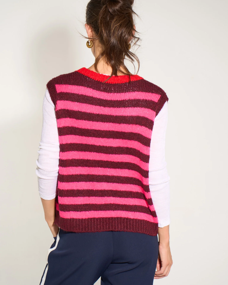 Striped Italian Wool Blend Tank Top in Berry/Pink