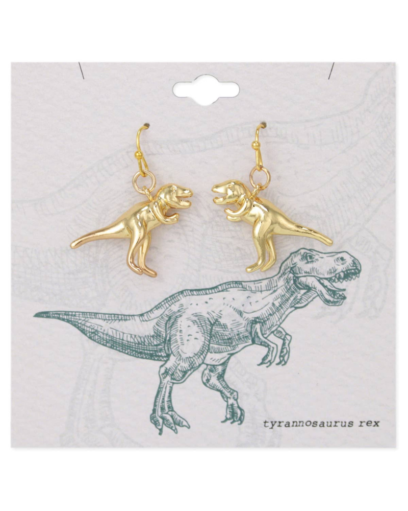 Prehistoric Times Gold Tyrannosaurus Rex Earrings