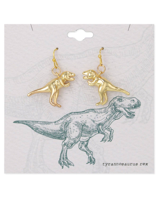 Prehistoric Times Gold Tyrannosaurus Rex Earrings