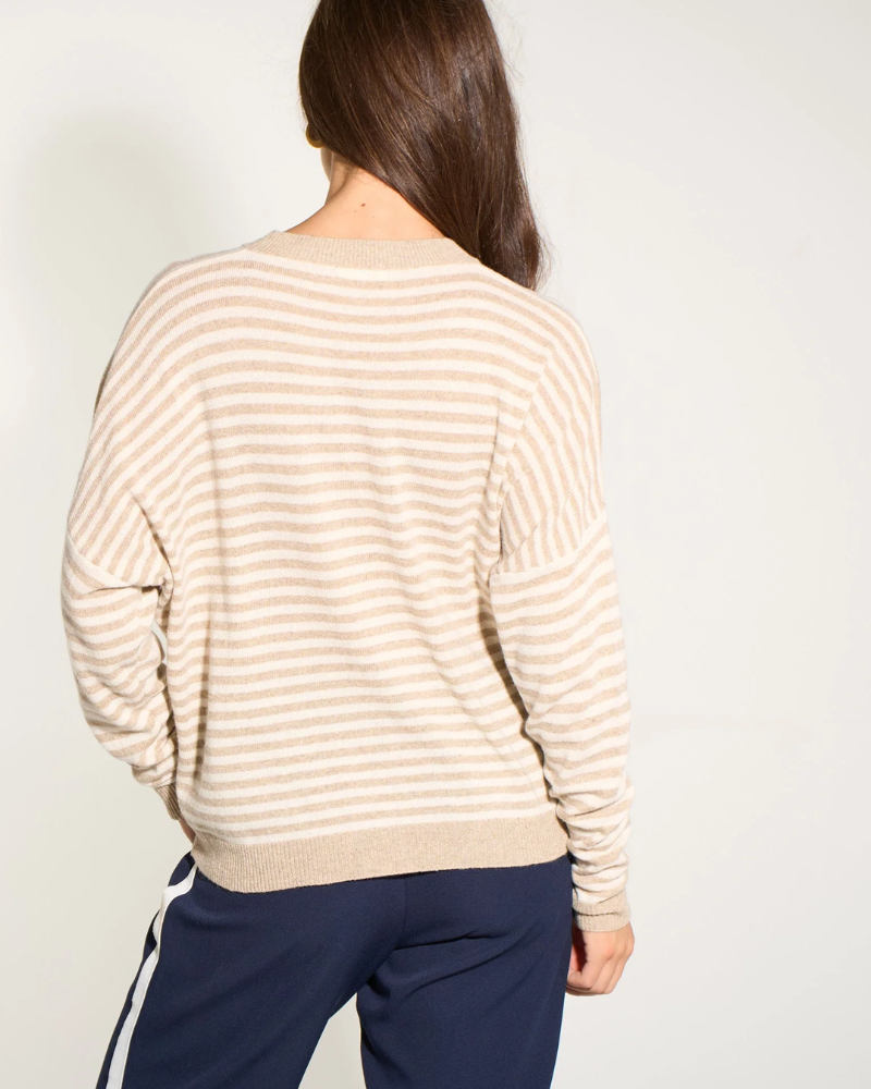 Striped Long Sleeve Italian Cashmere Wool Blend Jumper in Beige