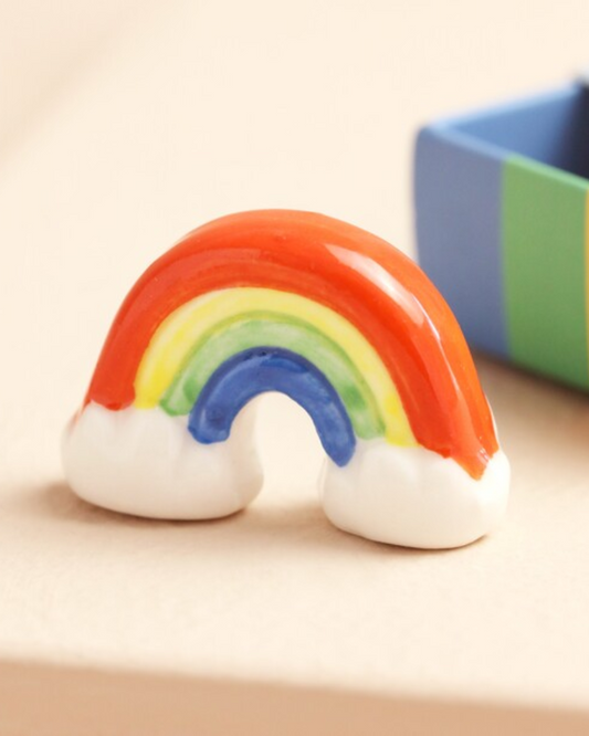 You Brighten My Day Rainbow Tiny Ceramic Matchbox Token