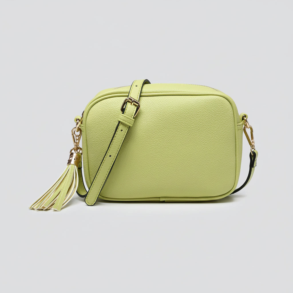 Premium Vegan Leather Camera Crossbody Bag in Lime