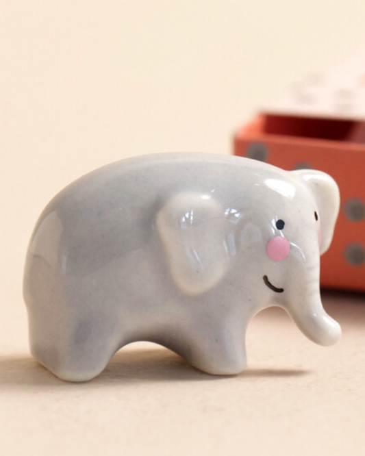 Elephant Travels Tiny Ceramic Matchbox Token