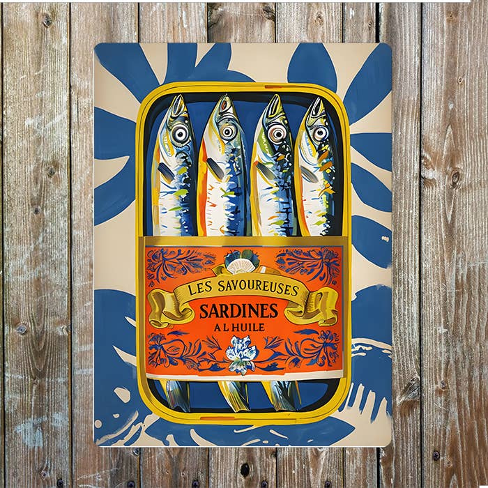 Sardine Can Illustration Metal Sign Plaque 6x8inch