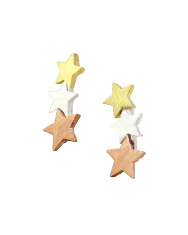 Mixed Metal Triple Star Earrings