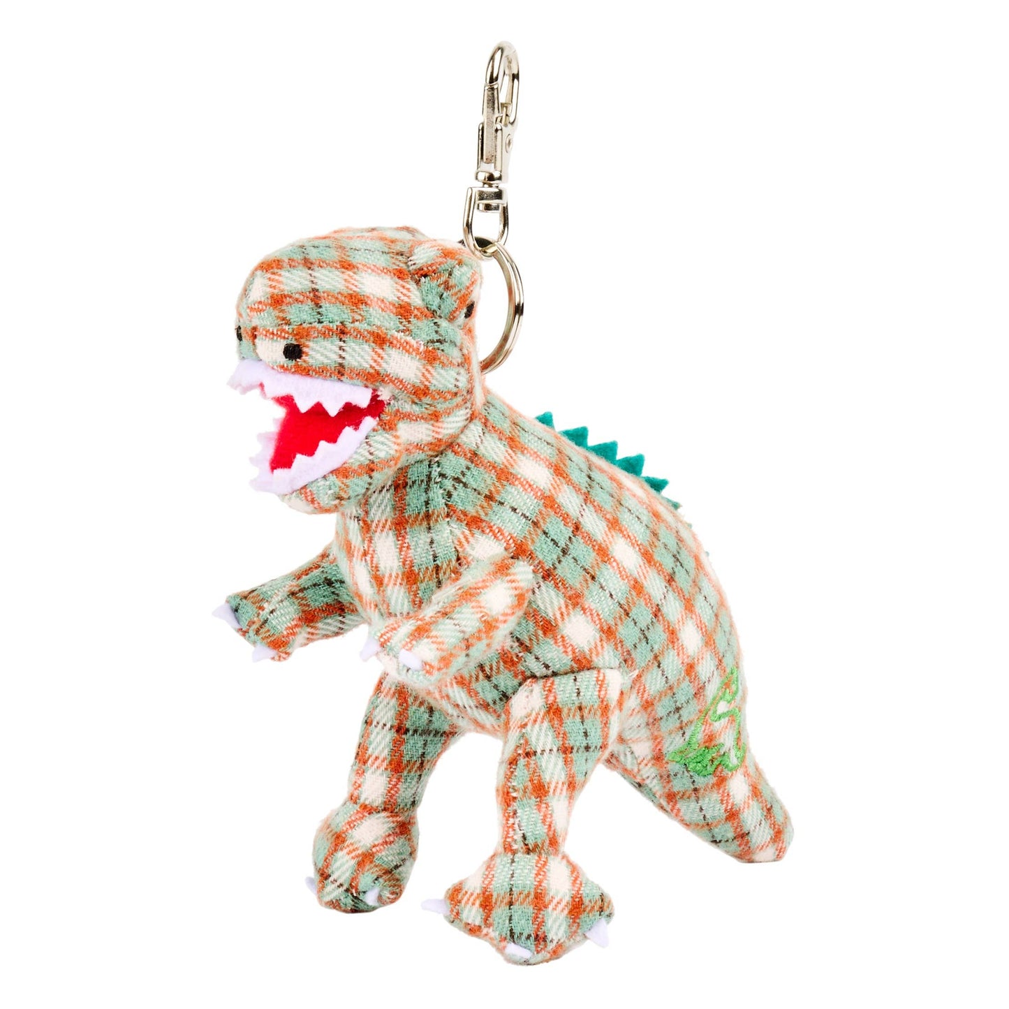 T-Rex Dinosaur Bag Charm in Green Tartan