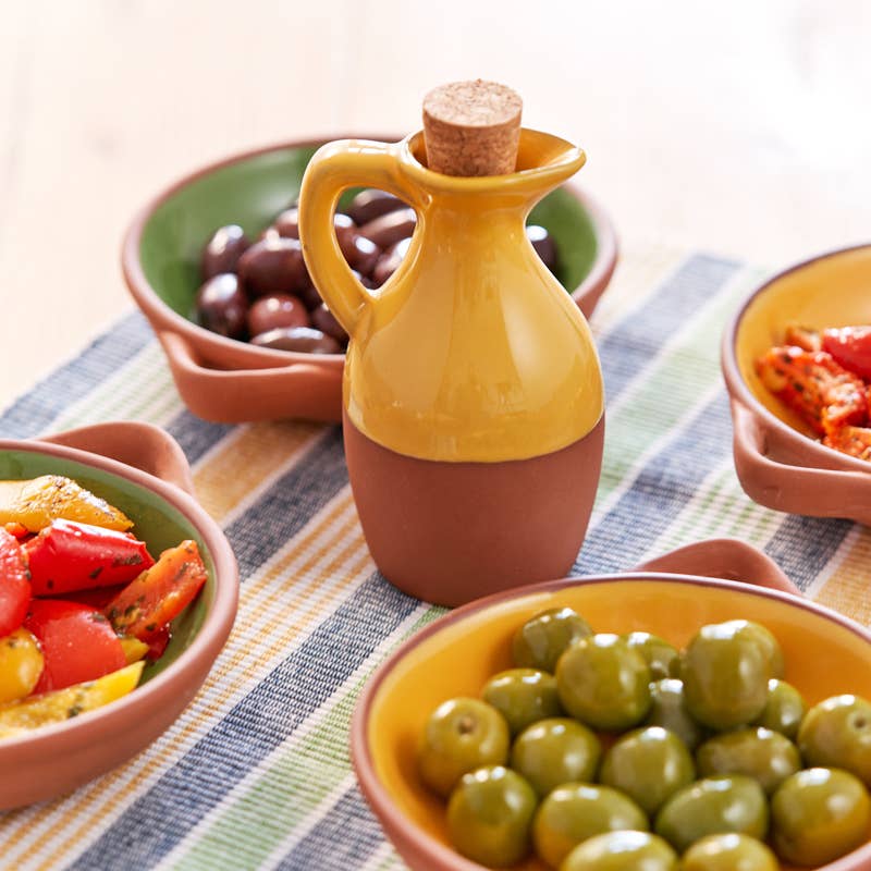 Sintra Glazed Terracotta Oil Drizzler in Ochre Yellow