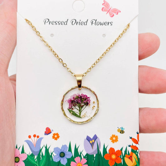 Shepherd's Purse Dried Flowers Floral Pendant Necklace