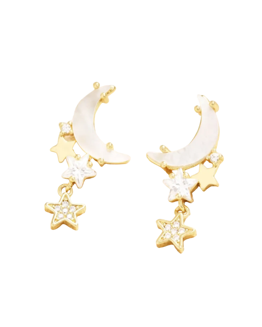 Mother of Pearl Moon & Star Earrings in Gold