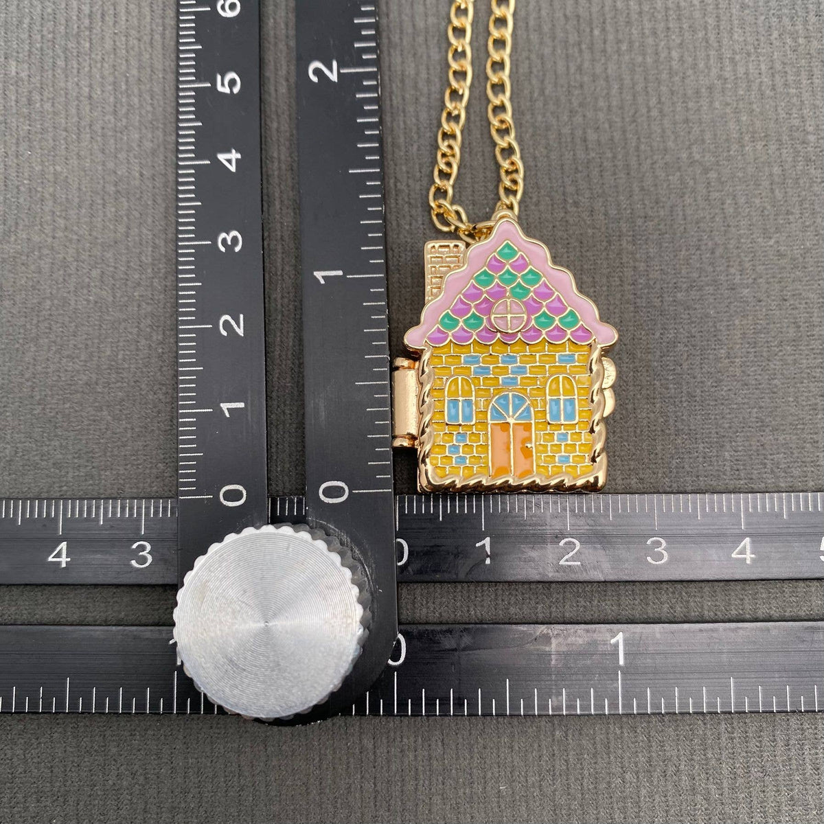 Enamel House Locket Charm Necklace