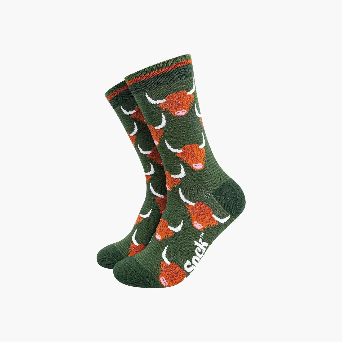 Highland Cow Bamboo Socks in Forest Green
