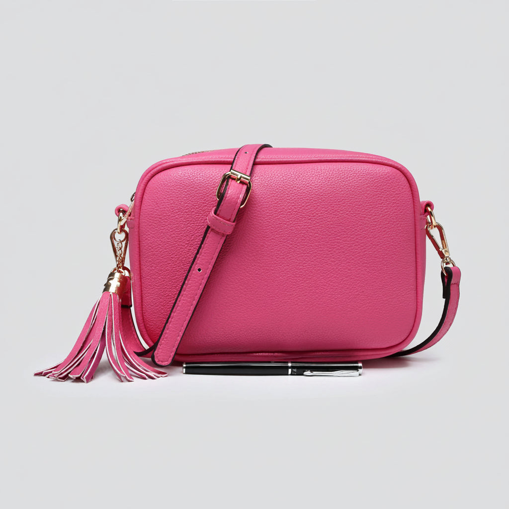 Premium Vegan Leather Camera Crossbody Bag in Fuchsia